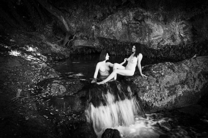 two naked women in a spring